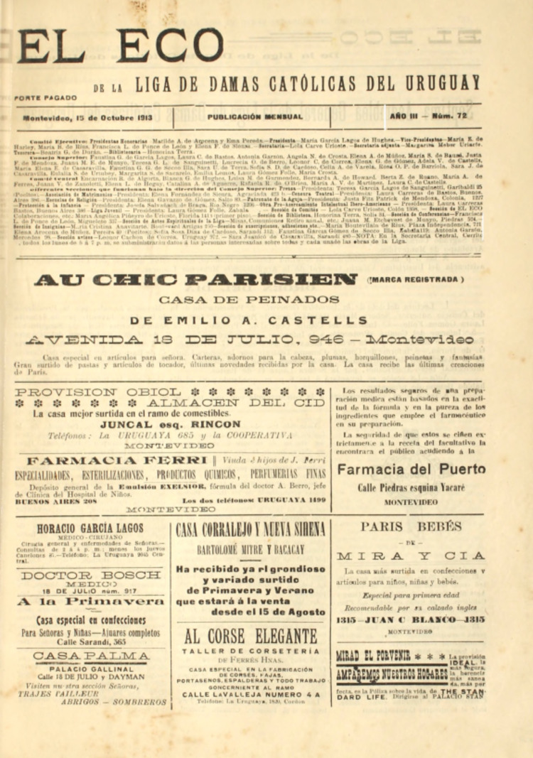 EL ECO (DE LA LIGA DE LAS DAMAS CATOLICAS DEL URUGUAY) del 15/10/1913